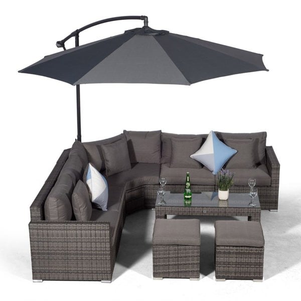Giardino Santorini L Shape Modular 5 Seat Rattan Corner Sofa Set With Large Coffee Table & 2 Stools
