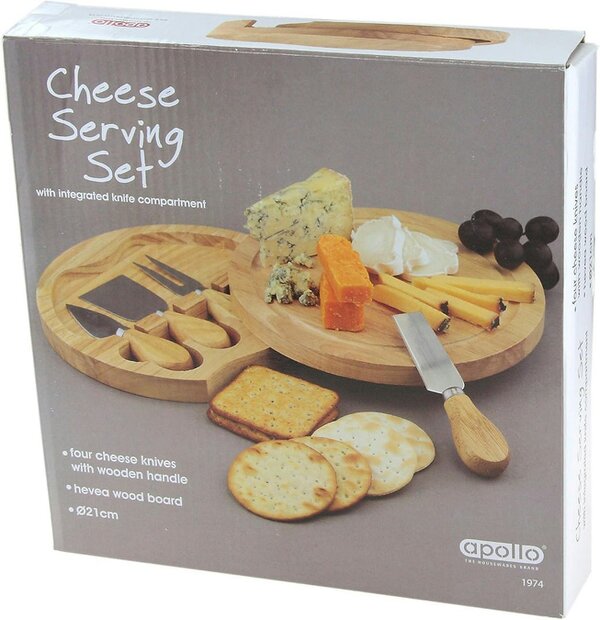 Diletto Gifts Round Cheese Board & 4 Pce Knife Serving Set