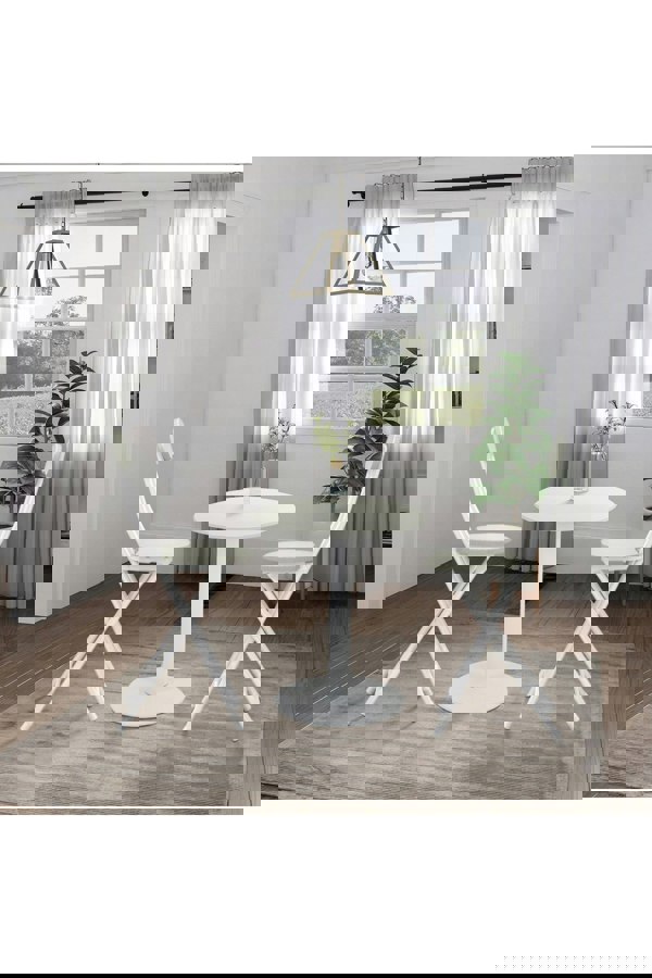 Living and Home Round Wooden Top Coffee Table with Metal Base