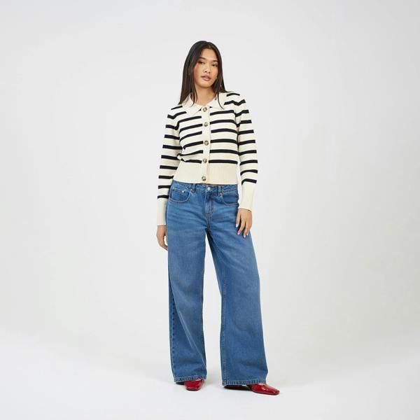 Brave Soul Cream Stripe Collared Cardigan - Cream Image 3