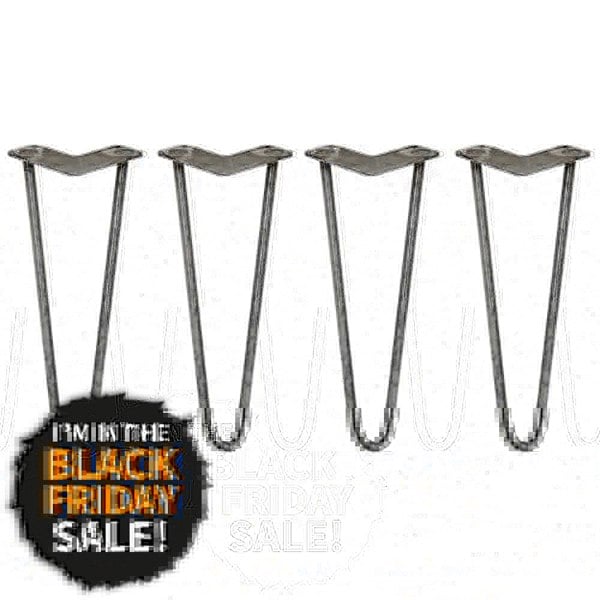 SkiSki 4 x 14" Hairpin Legs - 2 Prong - 12mm - Raw Steel