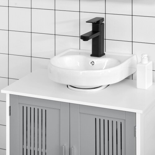 Wyld Haus Nelike Grey Under Sink Vanity Unit With Double Doors And Adjustable Shelving Modern Design