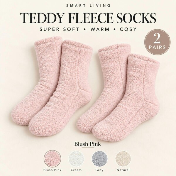 Smart Living 2 Pairs of Teddy Socks - Blush Pink