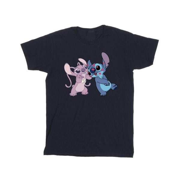 Disney Girls Lilo & Stitch Kisses Cotton T-Shirt - Navy Blue