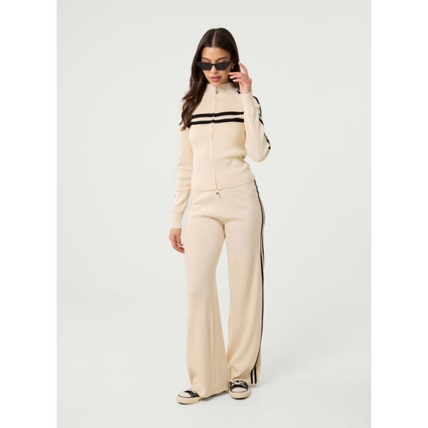 Pink Vanilla Side Stripe Wide Leg Joggers - Stone