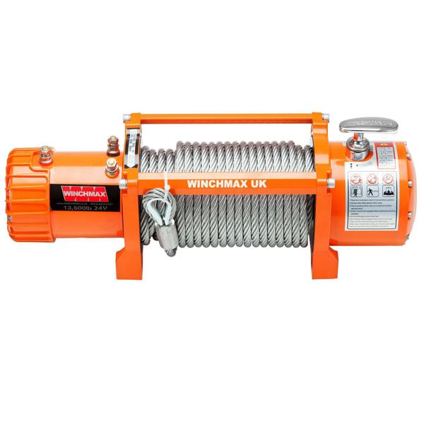 Winchmax 13,500lb (6,123kg) 12V Winch, 15m x 95mm Steel Rope Mounting Plate and Isolator