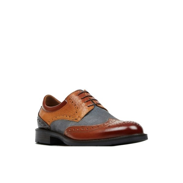 Embassy London Toledo - Foxy - Men's dressy shoe with broguing in grey suede & tan leather