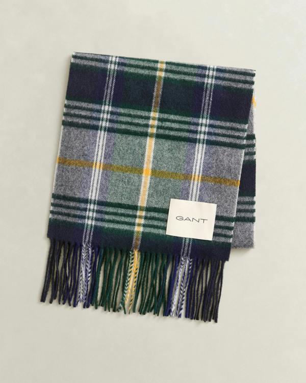 GANT Mens Checked Wool Scarf - 410 Marine | CHO | Designer Mens Scarves