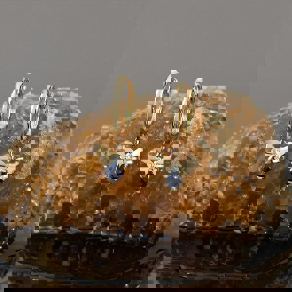 Gemondo Honeycomb Inspired Blue Sapphire and Diamond Bee Hoop Earrings in 9ct Yellow Gold