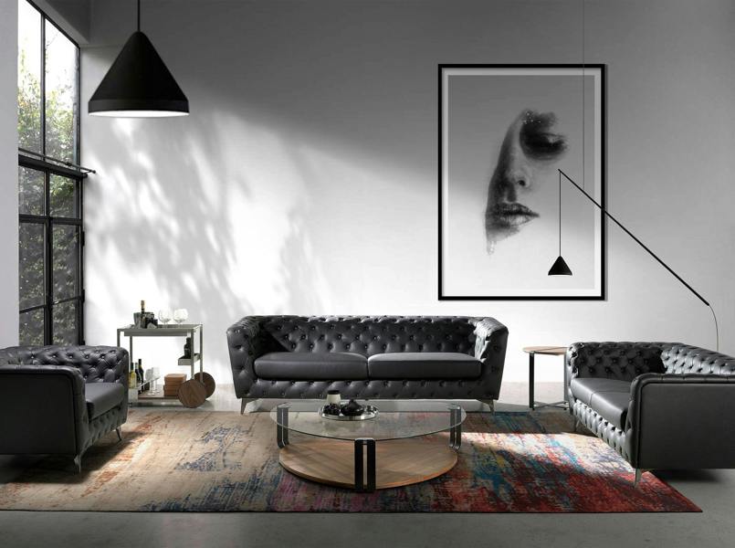 Angel Cerdá Triangular Coffee Table Triangular Tempered Glass, Black Steel and Walnut 2055