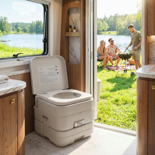 HOMCOM 10L Portable Travel Toilet Outdoor Camping with 2 Detachable Tanks Grey