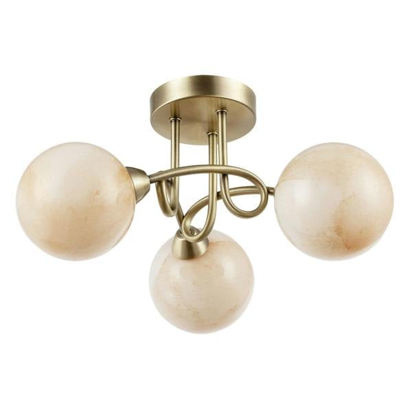 Modern Antique Brass Ceiling Light with Amber Marble Glass Shades Image 3