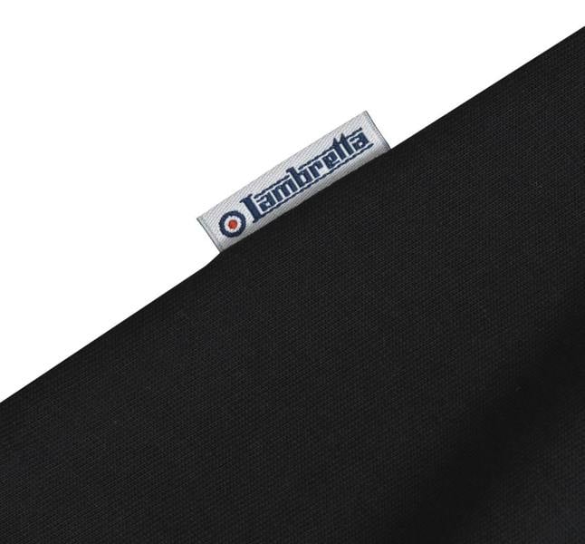 Lambretta Mens Classic Dress Gingham Mod Retro Ska Casual Polo, close-up of the black fabric with Lambretta brand label.