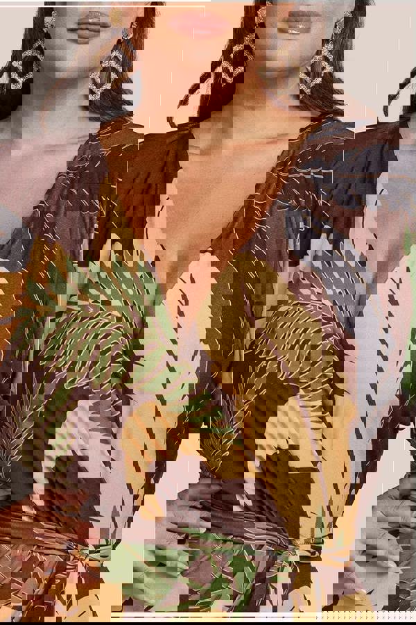 Printed Batwing Wrap Midi Dress - Brown DR3575P