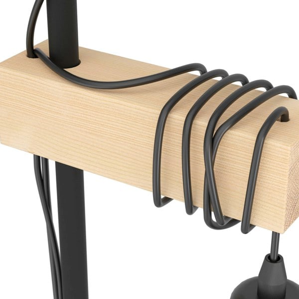 EGLO Townshend 5 Black Metal And Natural Wood 2-Light Floor Lamp - Industrial Style (D) 25cm