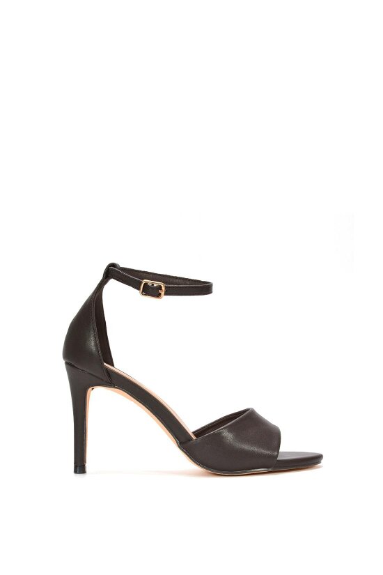 XY LONDON Stiletto Heel Open Toe Sandals With Ankle Strap - Brown