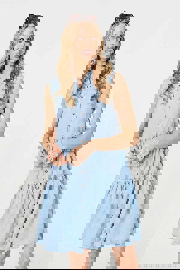 Light Blue | Sleeveless Tiered Shirt Mini Dress
