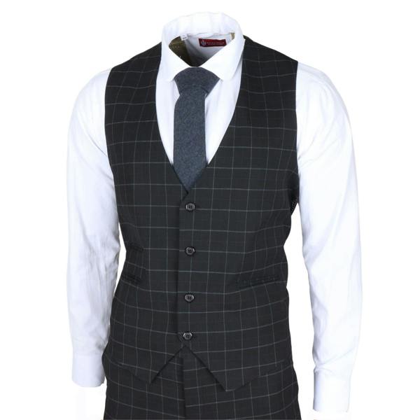 Infinity Leather Men's Black Checked 3 Piece Suit Tailored Fit