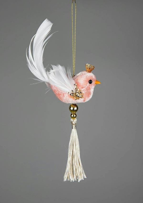 7x13cm Light Pink Robin Hanging Christmas Decorations, 3 Pack Tree Ornaments with Crown Detail image 6