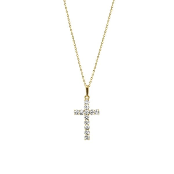 Spero London 9ct Solid Gold Jewelled Cross Pendant Necklace