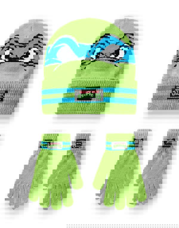 Teenage Mutant Ninja Turtles Boys Green Novelty Face Beanie and Gloves Set (One Size)