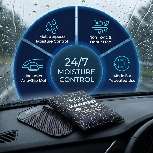 MY DIY PROFESSIONAL PRODUCTS Reusable Car Dehumidifier Bag - Moisture Absorber with Non-Slip Mat For Cars, Caravans, Home – Rechargeable in Microwave