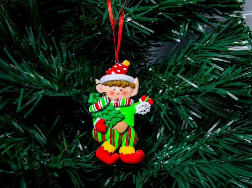 12 Pack Multicolour Hand Painted Ceramic Elf Hanging Christmas Tree Decorations image 7