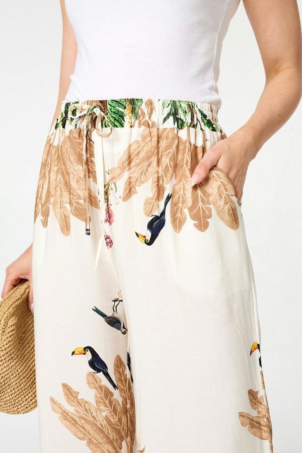 Beige | Tropical Wide High Waist Trousers