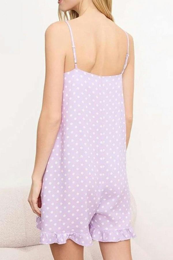 WOVCOR Polka Dot Ruffled Strappy Viscose Woven Playsuıt