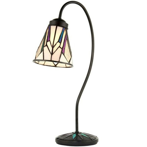 Tiffany Glass Table Lamp Light Dark Bronze Curved Arm / Neck & Shade i00173 Loops