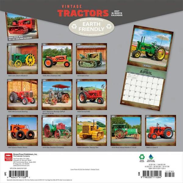 Vintage Tractors Calendar 2027, Wall Calendars, Month To View, Transport, Gift