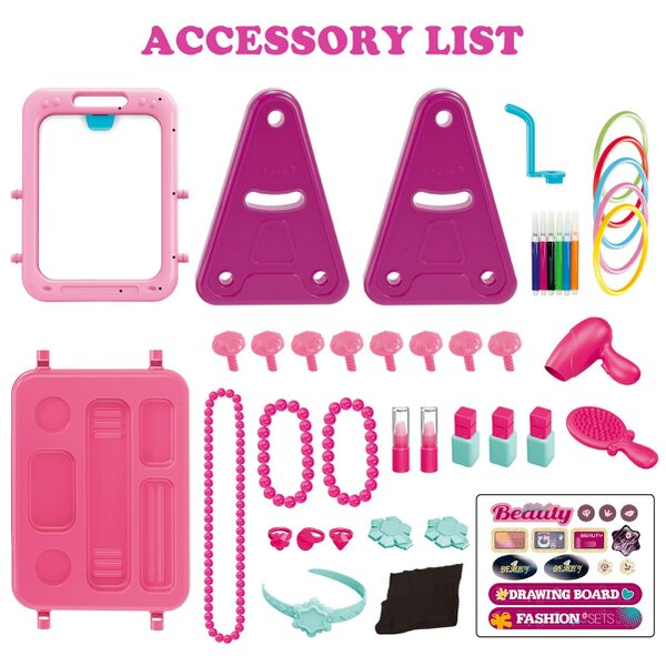 deAO Toys Creative Glow 3-in-1 Vanity & Drawing Play Set Pink