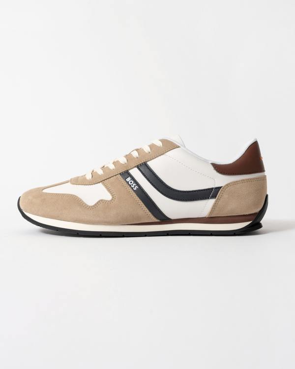 side view of BOSS Orange Levon Runn pumi Mens Trainers in Open White 124