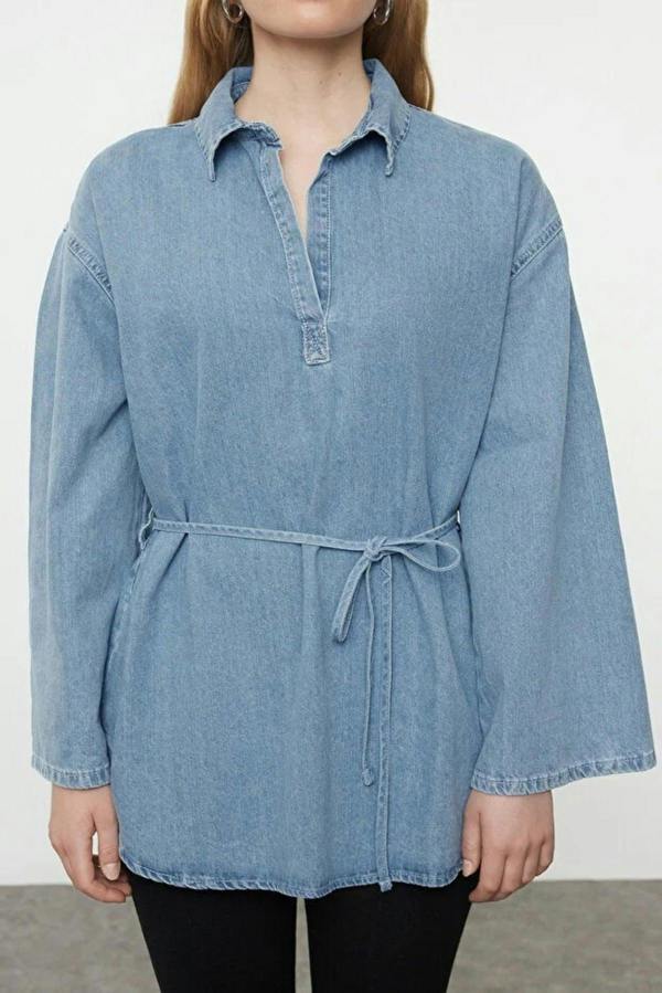 WOVCOR Denim Shirt with Tie Detail