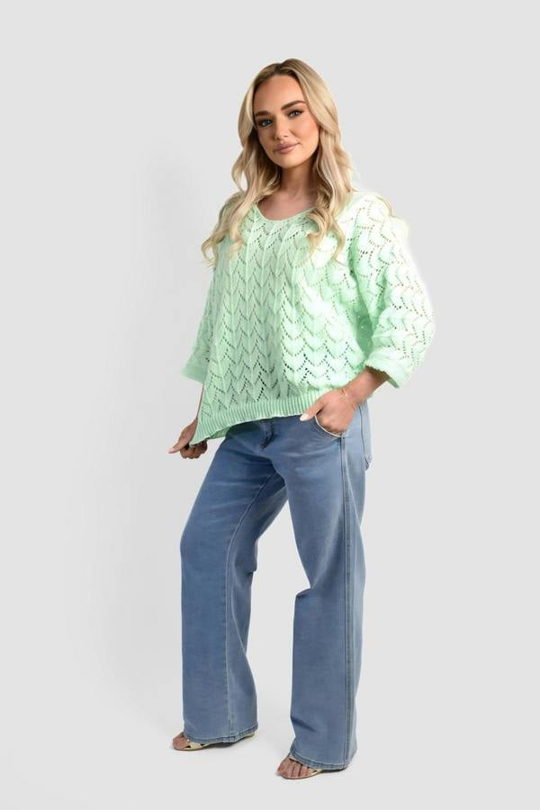 Eliza Half Sleeve Chunky Cable Knit Jumper - Mint