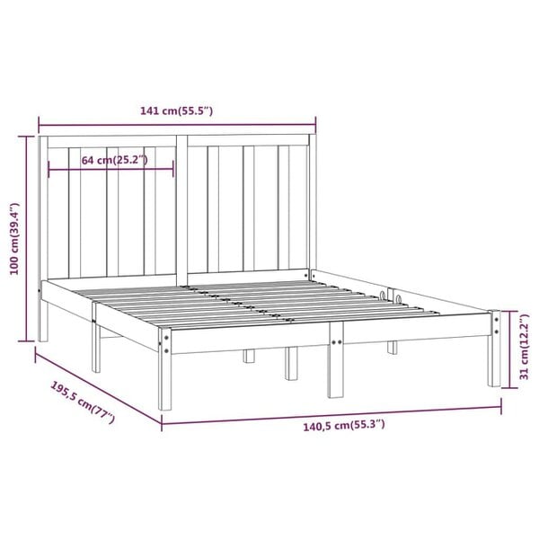 Berkfield Bed Frame Solid Wood Pine 135x190 cm Double