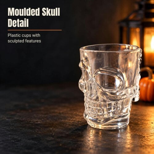 Shatchi Clear Halloween Skull Shot Glasses 4 Pack, 55ml Plastic Party Drinkware
