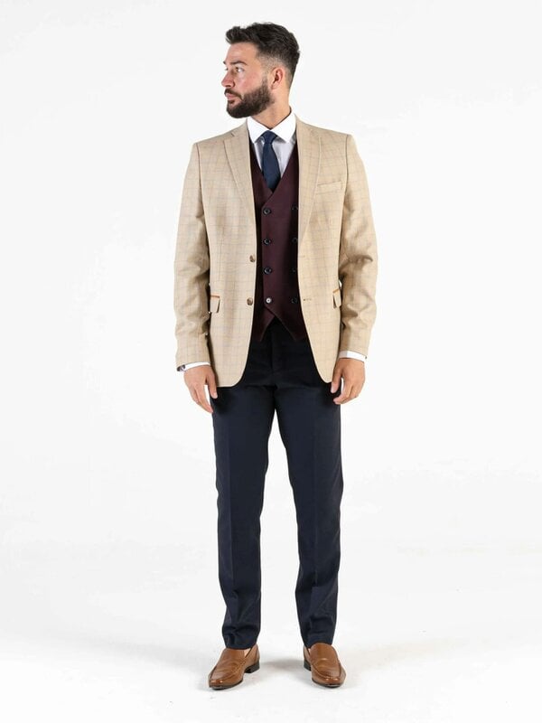V2 Classic Angelo - Combi Beige Checks Three Piece Suit