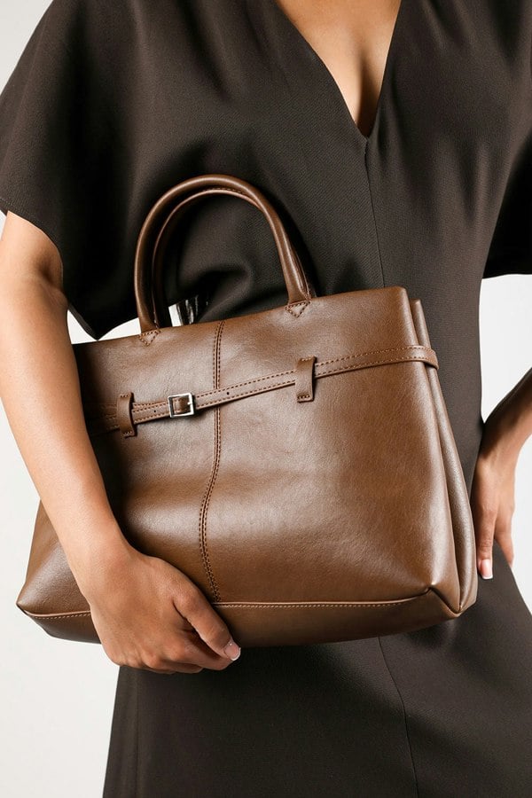 Where's That From Flores Luxury Structured Leather Tote Bag in Tan