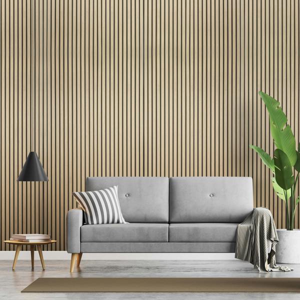 Fuse Acoustic Wooden Slatted Wall Panel in Natural Oak, 2.4m x 0.6m