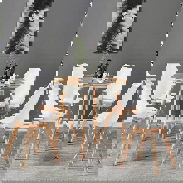 Life Interiors Single Scandinavian Dining Chair with Leather Cushions Solid Wood Legs