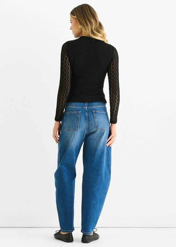 Gini London Black High Neck Jersey Lace Long Sleeves Top