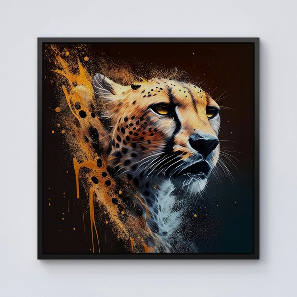 Warren Reed Cheetah Face Splash Art Dark Background Framed Canvas