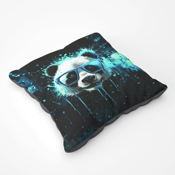 Warren Reed Blue Splashart Panda Face Floor Cushion