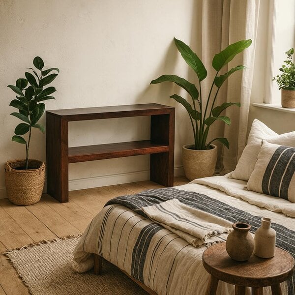 Wyld Haus Phuket Dark Mango Wood Console Table with Bottom Shelf