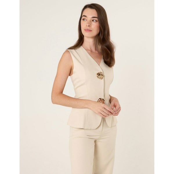 Blue Vanilla Tailored Flower Button Front Sleeveless Vest