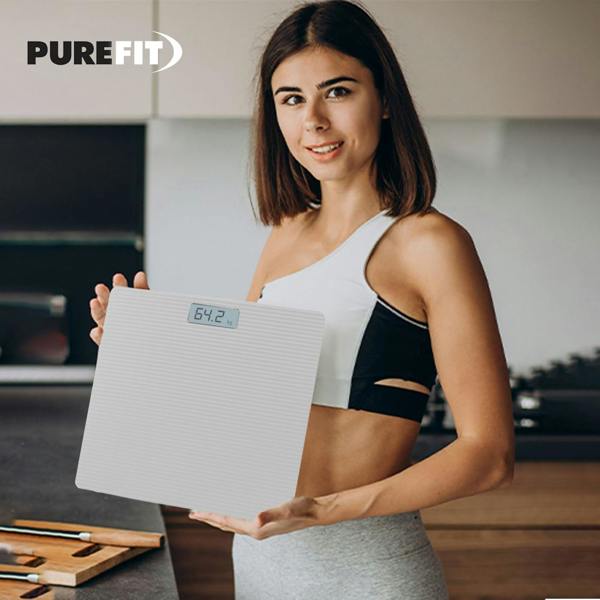 PUREFIT Digital Bathroom Scales - Ultra Slim Body Weight Scale with LED Display, Tempered Glass, 180kg Capacity 2XAAA Batteries Included