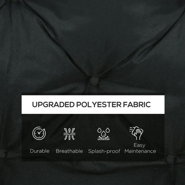 Close-up of black polyester fabric bench cushion pad, diamond tufted surface
