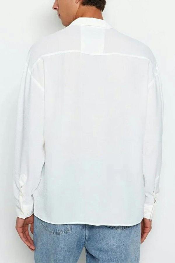 WOVCOR Oversize Fit Open Collar Linen Look Men’s Shirt