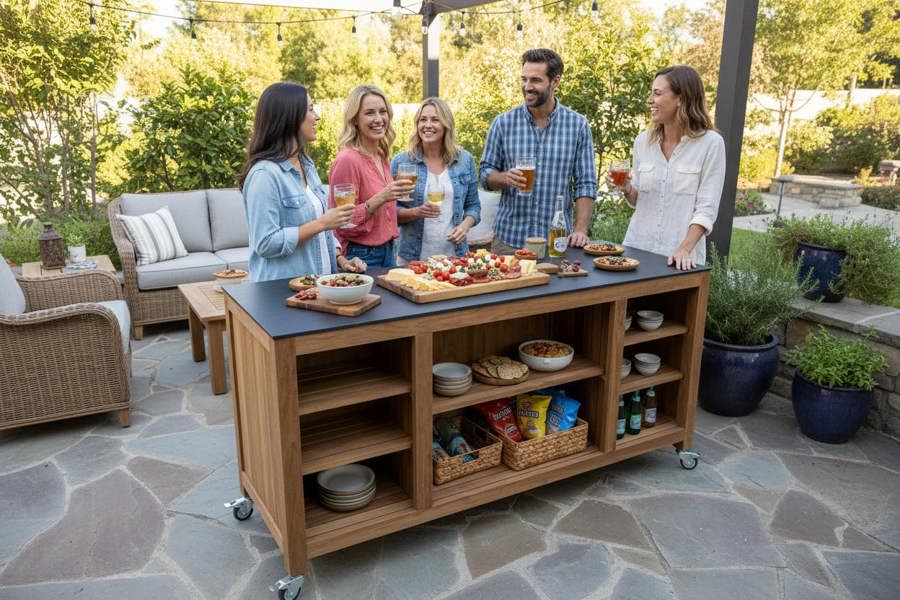Ocean Designs Barletta Teak Kitchen Island on Wheels